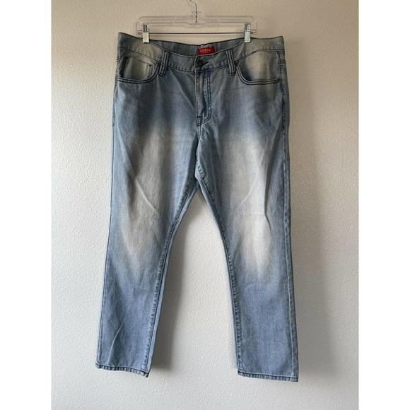 Guess Jeans | Guess Mens 38x 30 Medium Rise Tapered Slim Halsted Fit Distressed Denim Jeans | Color: Blue | Size: 38 | Vanessakirby38's Closet